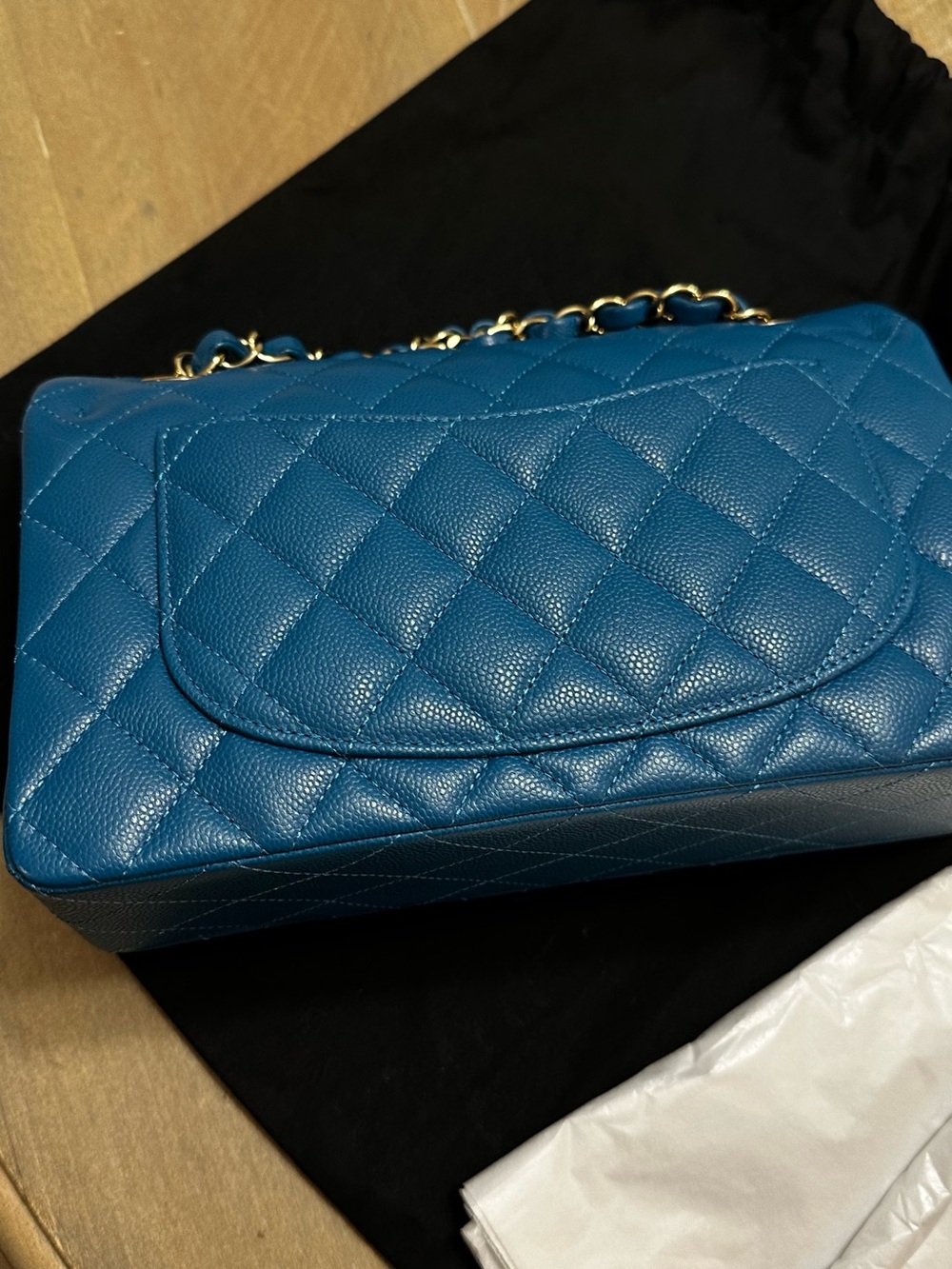 CHANEL Small Quilted Top Handle Shoulder Bag in Teal Blue with Gold Hardware - Picture 2 of 12